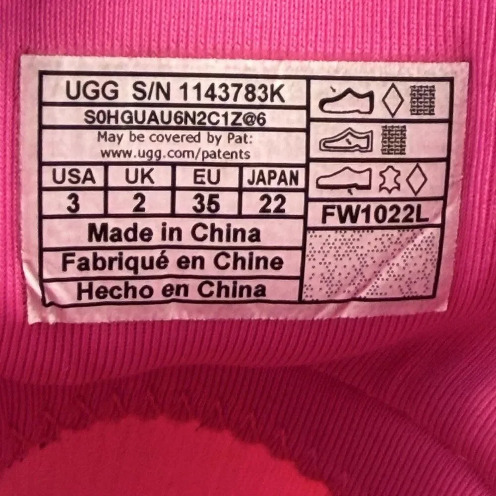 UGG Rain Boots Girls Size 3 Pink Rubber Waterproof Pull On Ankle FW1022L